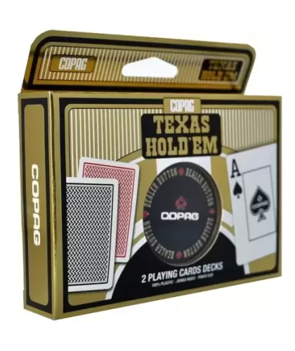 Set de poker Gold Copag Texas Hold Em Plastic cu Dealer Button – Cărți de joc premium | Emagie.ro 2