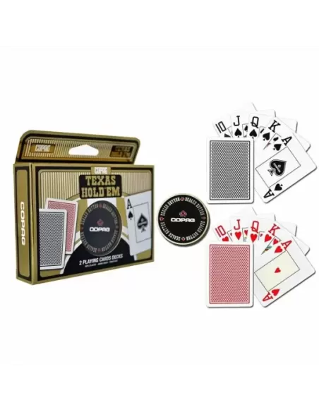 Set de poker Gold Copag Texas Hold Em Plastic cu Dealer Button – Cărți de joc premium | Emagie.ro