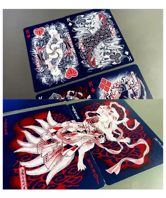Sumi Kitsune Myth Maker Blue Red Craft Letterpressed Tuck – Cărți de joc premium | Emagie.ro