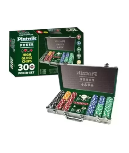 Set Poker profesional, 300 jetoane de cazinou, 2 pachete carti de joc, 5 zaruri