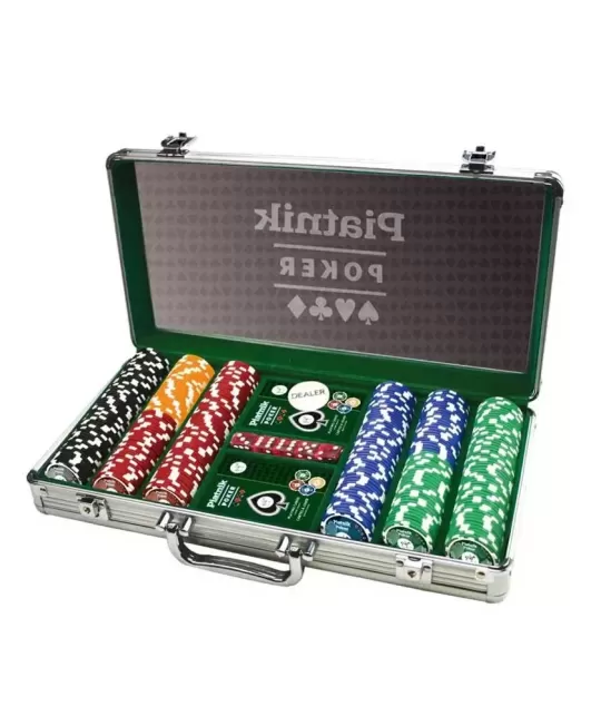 Set Poker profesional, 300 jetoane de cazinou, 2 pachete carti de joc, 5 zaruri